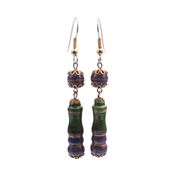Pair handmade lampwork marble bicolor aventurine goldstone glass bead earrings