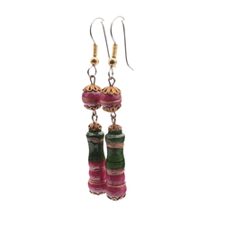 Pair handmade lampwork marble bicolor goldstone glass bead earrings