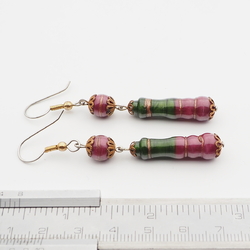 Pair handmade lampwork marble bicolor goldstone glass bead earrings