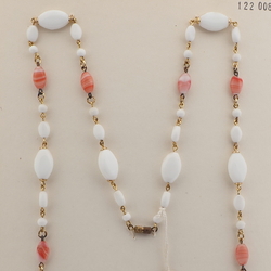 Vintage Czech link chain necklace white oval round pink marble glass beads 