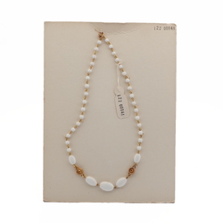 Vintage Czech link necklace white round oval glass beads 