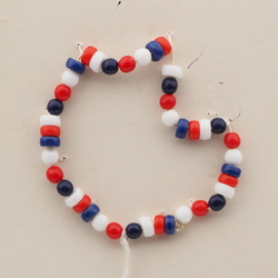 Vintage Czech elastic bracelet red white blue glass beads