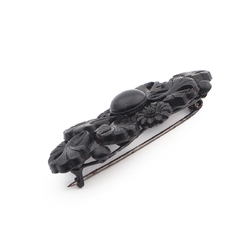 Antique Victorian openwork jet black mourning glass flower pin brooch