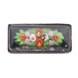 Antique Czech intaglio painted floral bouquet paperweight glass pin brooch