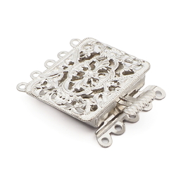 Large vintage Czech 5 strand silver tone filigree floral necklace box clasp 