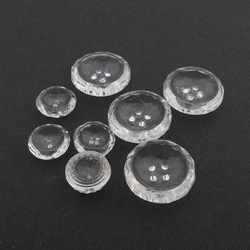 Lot (8) Vintage Czech crystal clear round faceted glass buttons
