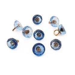 Lot (9) antique Czech round faceted blue rosarian pin shank glass buttons