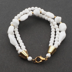 Vintage Czech 3 strand bracelet white glass beads