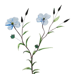 Czech lampwork Art glass Blue Flax meadow flowers stem ornament
