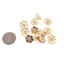 Lot (12) rhinestone metal flower buttons 13mm