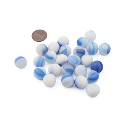Lot (25) Czech retro Vintage swirl bicolor glass marbles blue and white 13.5mm