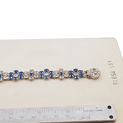 Sample card Deco Czech vintage silver tone crystal blue flower rhinestone jewelry bracelet