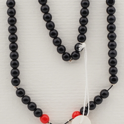 Vintage prayer bead strand 99 Czech red black brown glass beads