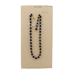 Vintage Czech necklace black round rectangle glass beads 14"