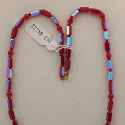 Vintage Czech necklace vitrail red pentagon glass beads 23"