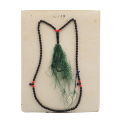 Vintage Czech 99 black red glass bead prayer bead strand green tassle