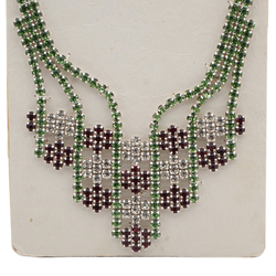 Vintage Czech geometric green crystal rhinestone jewelry Necklace Marked Card