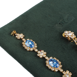 Sample card Czech vintage crystal glass rhinestone Set Sapphire Blue Necklace Earrings 