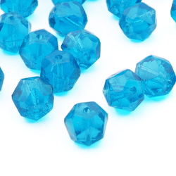 Lot (25) Vintage Czech dark aqua blue English cut glass beads 8mm 