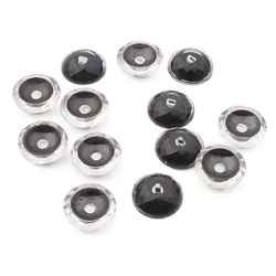 Lot (13) Vintage Czech black lined clear faceted rosarian glass button elements 13mm