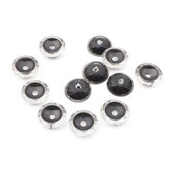 Lot (12) Vintage Czech black lined clear faceted rosarian glass button elements 14mm