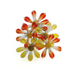 Czech lampwork glass bead red yellow daisy flowers stem ornament