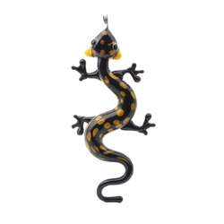 Czech lampwork yellow black bicolor glass newt necklace pendant bead 60mm