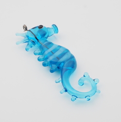 Czech lampwork blue bicolor glass seahorse pendant bead 48mm
