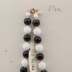 Vintage Czech necklace black white glass beads 15"