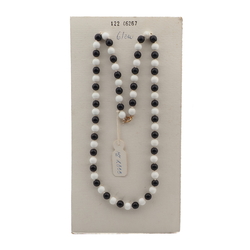 Vintage Czech necklace black white glass beads 24"