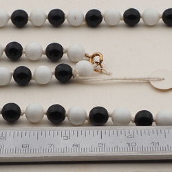 Vintage Czech necklace black white glass beads 24"