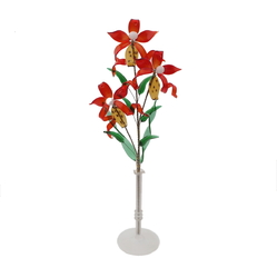 Czech lampwork glass bead red tiger flowers stem vase ornament