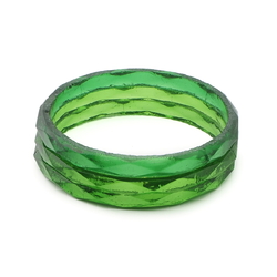 Lot (3) antique Czech green faceted glass bangles napkin rings