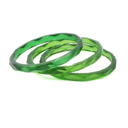 Lot (3) antique Czech green faceted glass bangles napkin rings