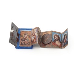 Vintage Czech blue glass religious miniature pocket bible book Mary and Joseph
