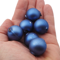 Lot (6) Czech round blown mercury glass matte blue Christmas garland beads 25mm