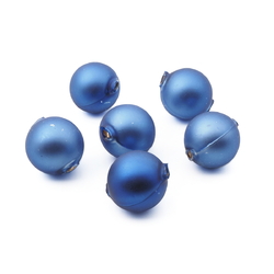 Lot (6) Czech round blown mercury glass matte blue Christmas garland beads 25mm