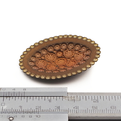 Vintage gold tone brass metal oval floral pin brooch furniture finding stamping