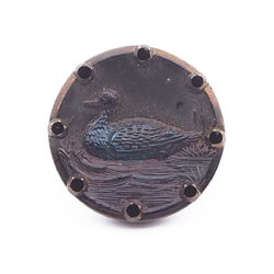Antique Victorian Czech swimming duck black glass button 18mm