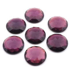 Lot (7) large Czech vintage round faceted amethyst foiled flatback glass rhinestones 29mm