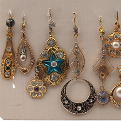 Lot (10) vintage Czech glass rhinestone bead single dangle earrings