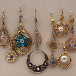 Lot (10) vintage Czech glass rhinestone bead single dangle earrings