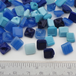 Lot (80) vintage Czech geometric square blue dimi glass buttons 