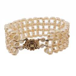 Vintage Czech bracelet pearl disc glass beads