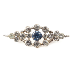 Vintage Czech blue clear glass rhinestone filigree pin brooch