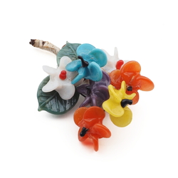 Vintage Czech lampwork glass bead flower pin brooch Art Deco