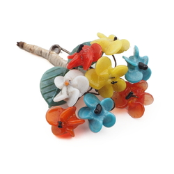 Vintage Czech lampwork glass bead flower pin brooch Art Deco