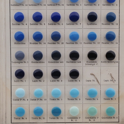 Sample card (52) vintage Czech glass buttons Joseph Riedel Polaun 1935 blues