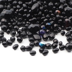 Lot (570) Czech vintage assorted black vitrail glass beads