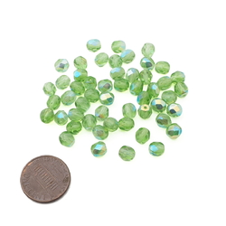 Lot (50) Czech vintage vitrail metallic green oval faceted glass beads 6mm